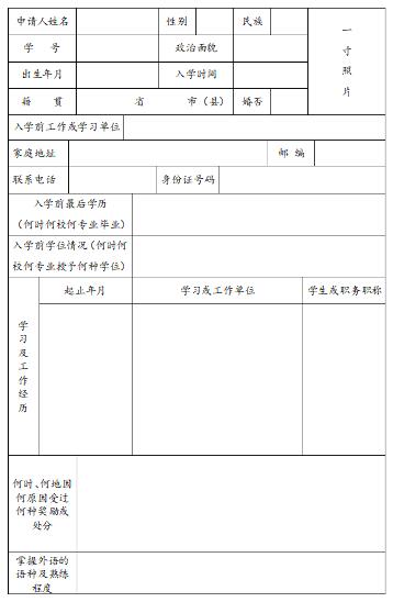 硕士学位申请表