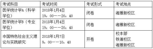 中南大学2017年秋季硕士研究生部分公共课程考试通知